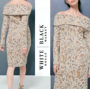 White House blank market leopard print knee length off shoulder buttery softdres